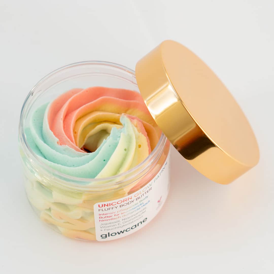 glowcane Unicorn Glow Patrol Fluffy Body Butter geöffnete Dose